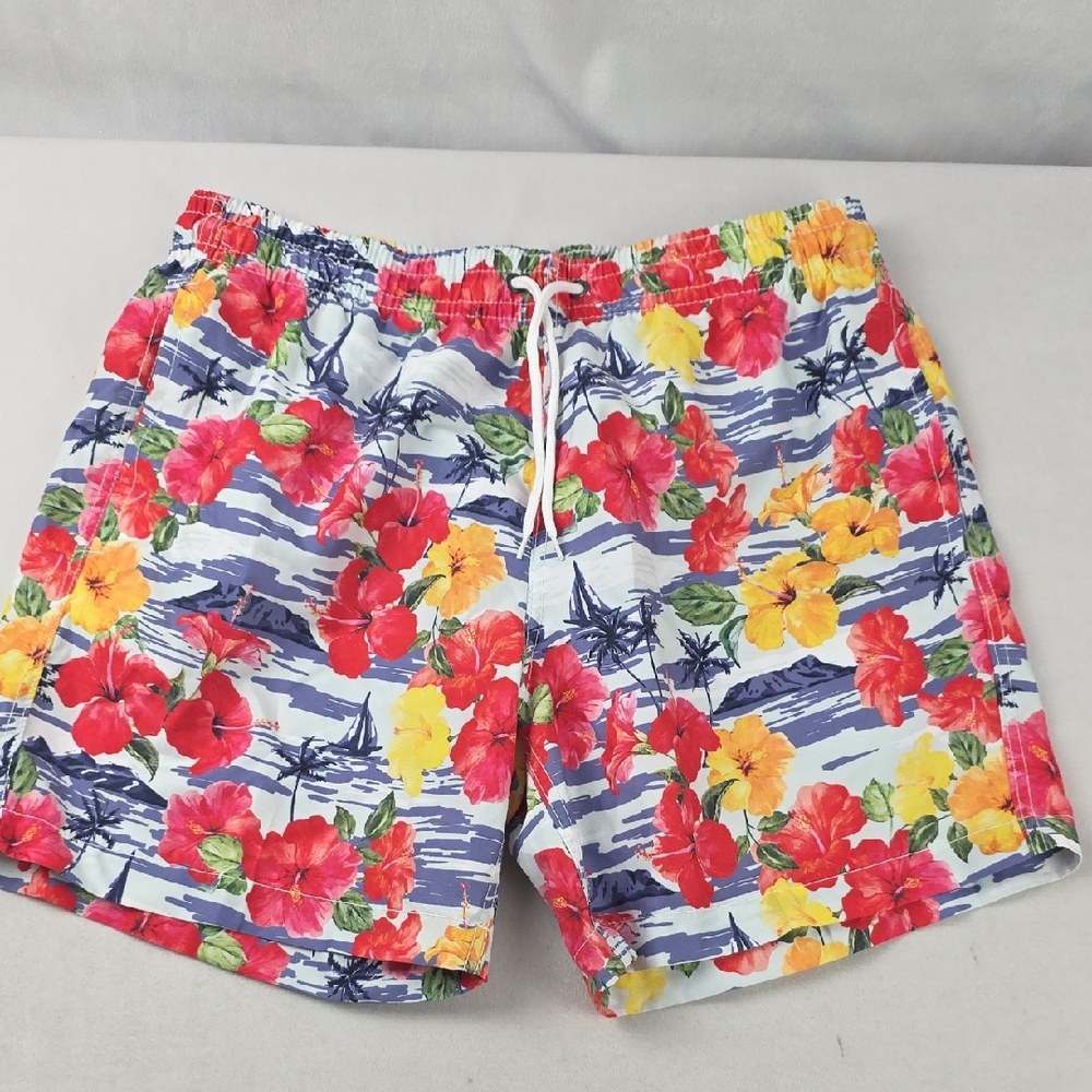 Trunks Surf & Swim Co Tropical Floral Men's Lined Swim Shorts Size Med BS54